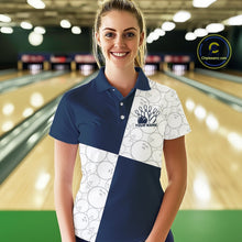 Load image into Gallery viewer, Custom White And Blue Retro Style Bowling Team Shirts For Women, Bowling Jerseys IPHW10605