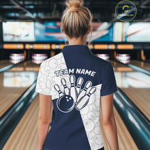 Load image into Gallery viewer, Custom White And Blue Retro Style Bowling Team Shirts For Women, Bowling Jerseys IPHW10605