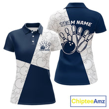 Load image into Gallery viewer, Custom White And Blue Retro Style Bowling Team Shirts For Women, Bowling Jerseys IPHW10605