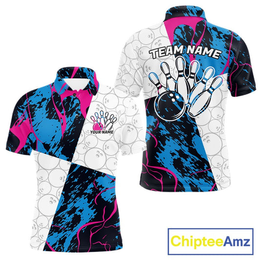 Custom Blue And Pink Camo Bowling Team Shirts For Men And Women, Camouflage Bowler Outfit IPHW10606