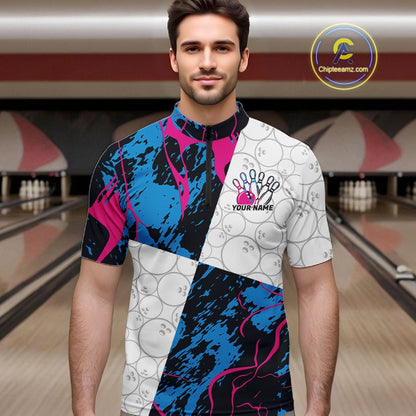 Custom Blue And Pink Camo Bowling Team Shirts For Men And Women, Camouflage Bowler Outfit IPHW10606