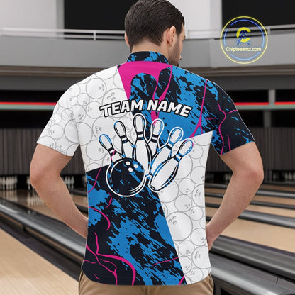 Custom Blue And Pink Camo Bowling Team Shirts For Men And Women, Camouflage Bowler Outfit IPHW10606