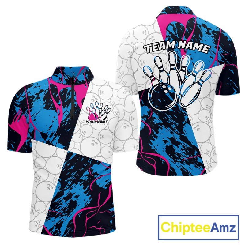 Custom Blue And Pink Camo Bowling Team Shirts For Men And Women, Camouflage Bowler Outfit IPHW10606