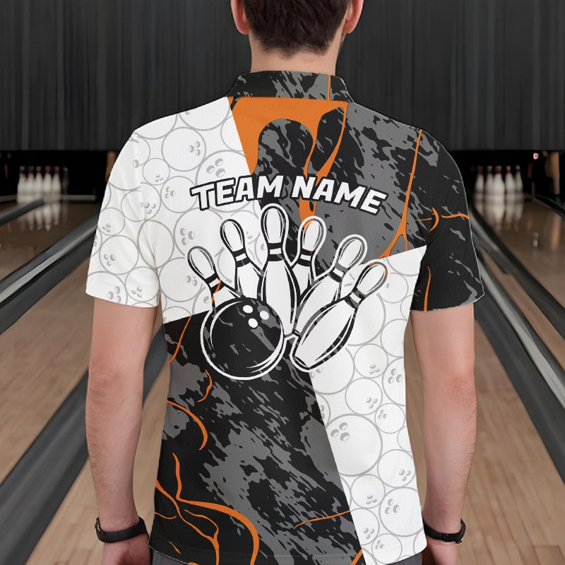 Custom Blue And Orange Camo Bowling Team Shirt For Men And Women, Camouflage Bowler Outfit IPHW10609
