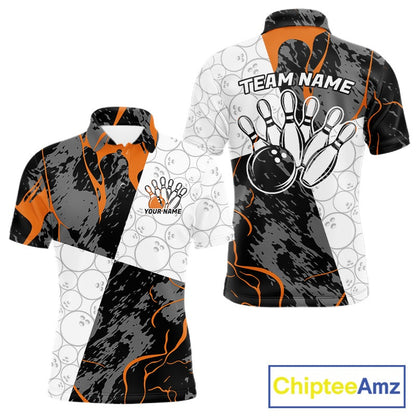 Custom Blue And Orange Camo Bowling Team Shirt For Men And Women, Camouflage Bowler Outfit IPHW10609