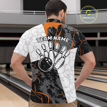 Custom Blue And Orange Camo Bowling Team Shirt For Men And Women, Camouflage Bowler Outfit IPHW10609