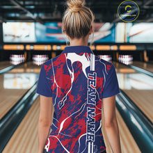 Load image into Gallery viewer, Custom Red,White And Blue Camo Strike Bowling Shirt, Patriotic Women Bowling Team Jersey IPHW10610
