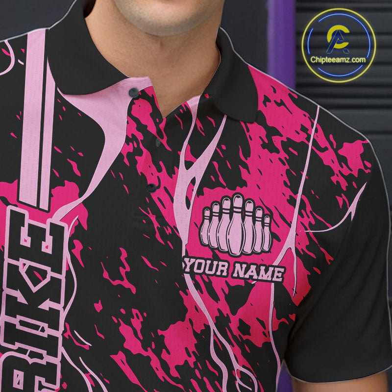 Custom Black And Pink Camo Strike Bowling Shirts Men Bowling Team Jerseys Bowling League IPHW10611
