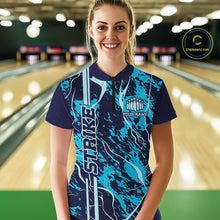 Load image into Gallery viewer, Custom Navy And Cyan Blue Camo Strike Bowling Shirt Women Bowling Team Jersey IPHW10612