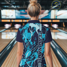 Load image into Gallery viewer, Custom Navy And Cyan Blue Camo Strike Bowling Shirt Women Bowling Team Jersey IPHW10612