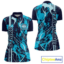 Load image into Gallery viewer, Custom Navy And Cyan Blue Camo Strike Bowling Shirt Women Bowling Team Jersey IPHW10612