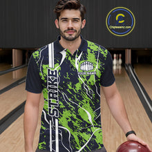 Load image into Gallery viewer, Custom Navy Blue And Green Camo Strike Bowling Shirt, Men Bowling League Team Jerseys IPHW10614