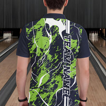 Load image into Gallery viewer, Custom Navy Blue And Green Camo Strike Bowling Shirt, Men Bowling League Team Jerseys IPHW10614