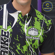 Load image into Gallery viewer, Custom Navy Blue And Green Camo Strike Bowling Shirt, Men Bowling League Team Jerseys IPHW10614