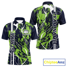 Load image into Gallery viewer, Custom Navy Blue And Green Camo Strike Bowling Shirt, Men Bowling League Team Jerseys IPHW10614