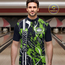 Load image into Gallery viewer, Custom Navy Blue And Green Camo Strike Bowling Shirt, Men Bowling League Team Jerseys IPHW10614