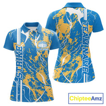 Load image into Gallery viewer, Custom Azure Blue And Yellow Camo Strike Bowling Shirt, Women Bowling League Team Jerseys IPHW10615