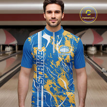 Load image into Gallery viewer, Custom Azure Blue And Yellow Camo Strike Bowling Shirt, Men Bowling League Team Jerseys IPHW10615