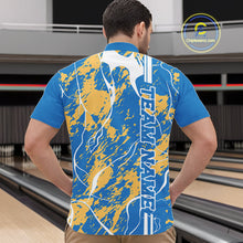 Load image into Gallery viewer, Custom Azure Blue And Yellow Camo Strike Bowling Shirt, Men Bowling League Team Jerseys IPHW10615