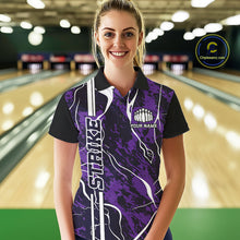 Load image into Gallery viewer, Custom Purple Camo Strike Bowling Shirts For Women, Bowling League Team Jerseys IPHW10616