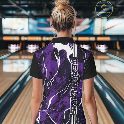 Custom Purple Camo Strike Bowling Shirts For Women, Bowling League Team Jerseys IPHW10616