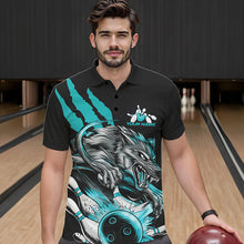 Load image into Gallery viewer, Custom Black And Blue Wolf Bowling Men Polo Shirts, Wolf Scratch Bowling Team League Shirt IPHW8720