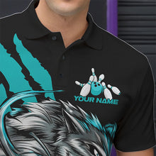 Load image into Gallery viewer, Custom Black And Blue Wolf Bowling Men Polo Shirts, Wolf Scratch Bowling Team League Shirt IPHW8720