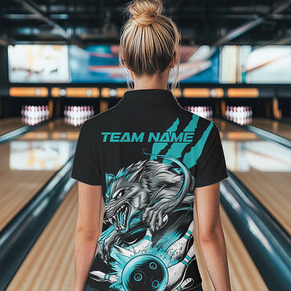 Custom Black And Blue Wolf Bowling Women Polo Shirt, Wolf Scratch Bowling Team League Shirt IPHW8720