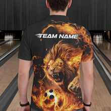 Load image into Gallery viewer, Custom Fire Flame Lion Bowling Team Men Polo Shirts, Lion Bowling League Shirt IPHW8976