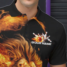 Load image into Gallery viewer, Custom Fire Flame Lion Bowling Team Men Polo Shirts, Lion Bowling League Shirt IPHW8976