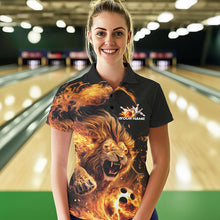 Load image into Gallery viewer, Custom Fire Flame Lion Bowling Team Women Polo Shirts, Lion Bowling League Shirt IPHW8976