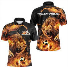 Load image into Gallery viewer, Custom Fire Flame Lion Bowling Team Men Polo Shirts, Lion Bowling League Shirt IPHW8976