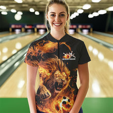 Load image into Gallery viewer, Custom Fire Flame Lion Bowling Team Women Quarter-Zip Shirts, Lion Bowling League Shirt IPHW8976