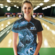 Load image into Gallery viewer, Custom Blue Flame Lion Bowling Team Women Polo Shirts, Lion Bowling League Shirt IPHW8978
