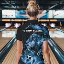 Load image into Gallery viewer, Custom Blue Flame Lion Bowling Team Women Polo Shirts, Lion Bowling League Shirt IPHW8978