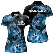Load image into Gallery viewer, Custom Blue Flame Lion Bowling Team Women Polo Shirts, Lion Bowling League Shirt IPHW8978