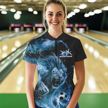 Load image into Gallery viewer, Custom Blue Flame Lion Bowling Team Women Quarter-Zip Shirts, Lion Bowling League Shirt IPHW8978