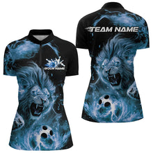 Load image into Gallery viewer, Custom Blue Flame Lion Bowling Team Women Quarter-Zip Shirts, Lion Bowling League Shirt IPHW8978