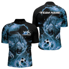 Load image into Gallery viewer, Custom Blue Flame Lion Bowling Team Men Quarter-Zip Shirts, Lion Bowling League Shirt IPHW8978
