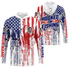 Load image into Gallery viewer, Hooked On Fishing Custom Skull Fishing Shirts, American Flag Patriotic Long Sleeve Fishing Shirt IPHW7032