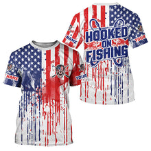 Load image into Gallery viewer, Hooked On Fishing Custom Skull Fishing Shirts, American Flag Patriotic Long Sleeve Fishing Shirt IPHW7032