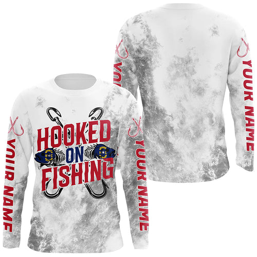 Hooked On Fishing North Carolina Flag Custom Long Sleeve Fishing Shirts For Men And Women IPHW7034