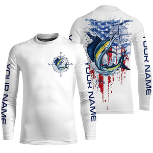 American Flag Sailfish Fishing Custom Long Sleeve Fishing Shirts, Patriotic Saltwater Fishing Shirt IPHW7038