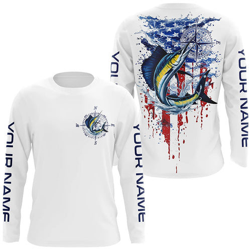 American Flag Sailfish Fishing Custom Long Sleeve Fishing Shirts, Patriotic Saltwater Fishing Shirt IPHW7038