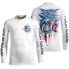 Load image into Gallery viewer, American Flag Marlin Fishing Custom Long Sleeve Fishing Shirts, Patriotic Saltwater Fishing Shirt IPHW7039