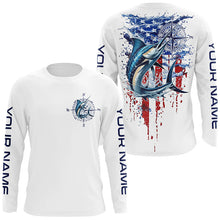 Load image into Gallery viewer, American Flag Marlin Fishing Custom Long Sleeve Fishing Shirts, Patriotic Saltwater Fishing Shirt IPHW7039