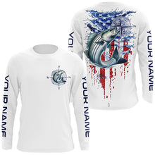 Load image into Gallery viewer, American Flag Striped Bass Fishing Custom Long Sleeve Shirts, Patriotic Saltwater Fishing Shirt IPHW7040