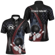 Load image into Gallery viewer, Us Bowling American Flag Custom Patriotic Bowling Shirt For Men, Flame Bowling League Shirts IPHW7278