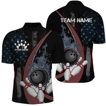 Load image into Gallery viewer, Us Bowling American Flag Custom Patriotic Bowling Shirt For Men, Flame Bowling League Shirts IPHW7278