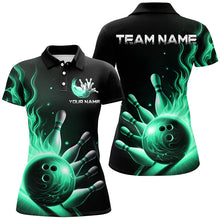 Load image into Gallery viewer, Personalized Green Flame Bowling Polo Shirts For Men Bowling Team Jerseys Strike Bowling IPHW7289